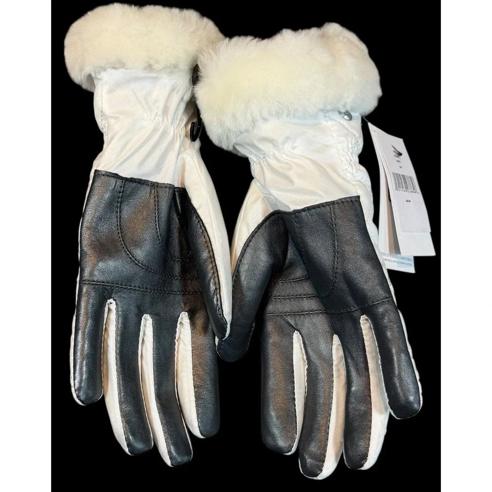Ugh Quilted Shearling Trim All Weather White Gloves Touch Compatible Size S/M